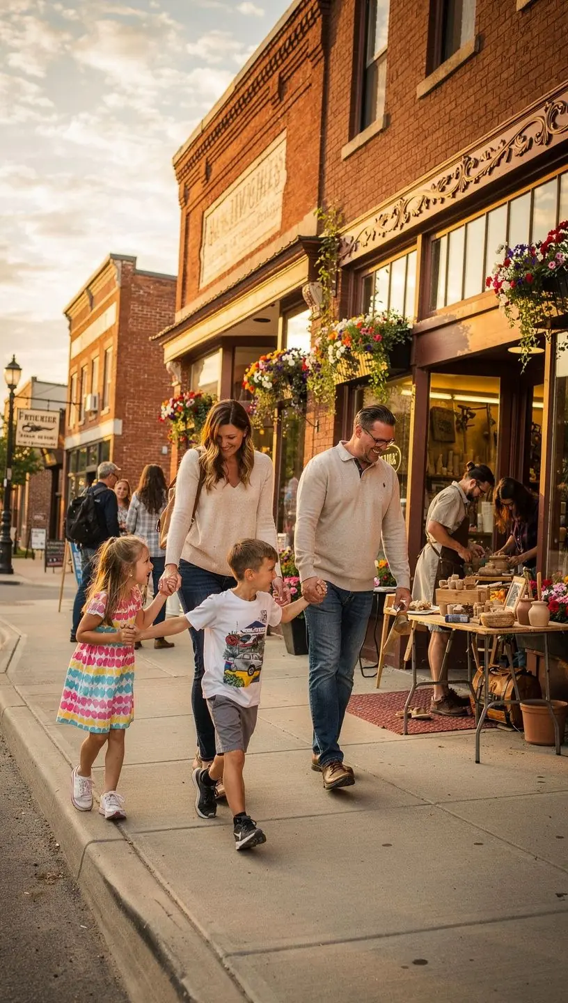 Rodzina zwiedzająca miasto z przewodnikiem, trzymająca mapę.